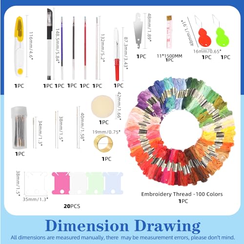 Image of Glarks 210Pcs Embroidery Cross Stitching Punch Needle Kit, 100 Colors Threads Full Range of Embroidery Starter Kit Including Magic Embroidery Pen, Needles, Cross Stitch Tools Set for Beginners Adults