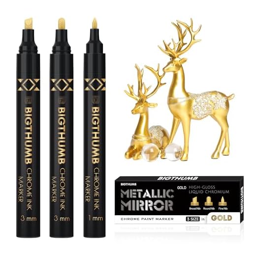 BIGTHUMB 3Pcs Liquid Chrome Paint Markers, Gloss Mirror Marker, Oil-based Permanent Chrome Maker, Reflective Metallic Pen Markers for Repairing, Model Painting DIY Art Projects, Gold