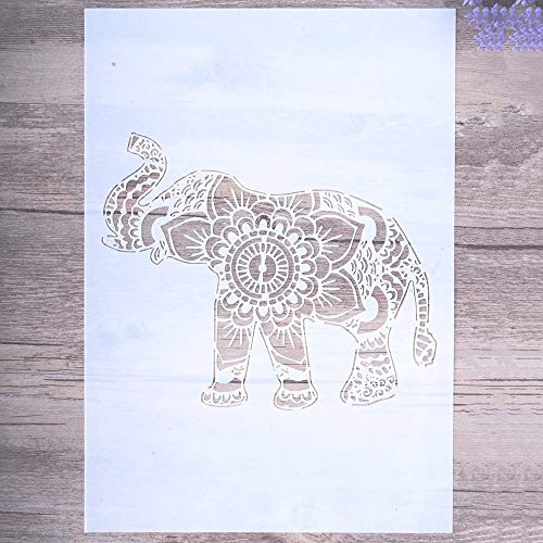 DIY Decorative Elephant Mandala Stencil Template for Painting on Walls Furniture Crafts(A4 Size)