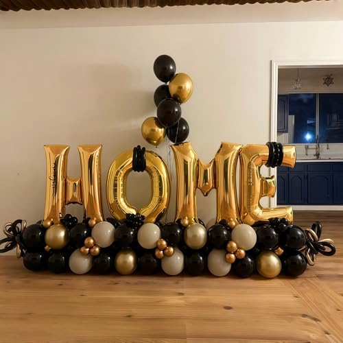 Image of 40 Inch Gold HOME Balloon Letters for Housewarming Party Decorations, Large Metallic Gold Chrome New Home Sweet Welcome Balloon Banner Sign for Real Estate Open House Warming Homecoming Party Decor