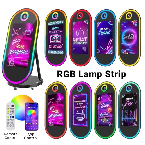 Image of Magic Mirror Photo Booth, 60-32in Interactive Touch Screen Oval Photo Booth Machine,Remote Control RGB Light,Idea Instant Printing and Share for Event Rental Party (Black)