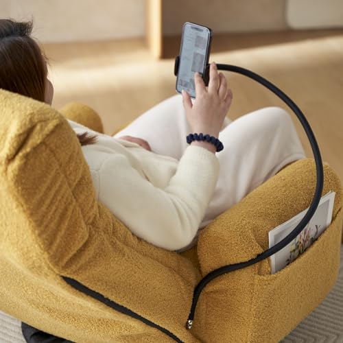 Image of Yellow Teddy Swivel Floor Gaming Chair - Ergonomic 5-Level Adjustable Backrest Gamer Chair with Armrest & Phone Holder, Lounge Gaming Chairs with Side Pockets for Kids & Adults