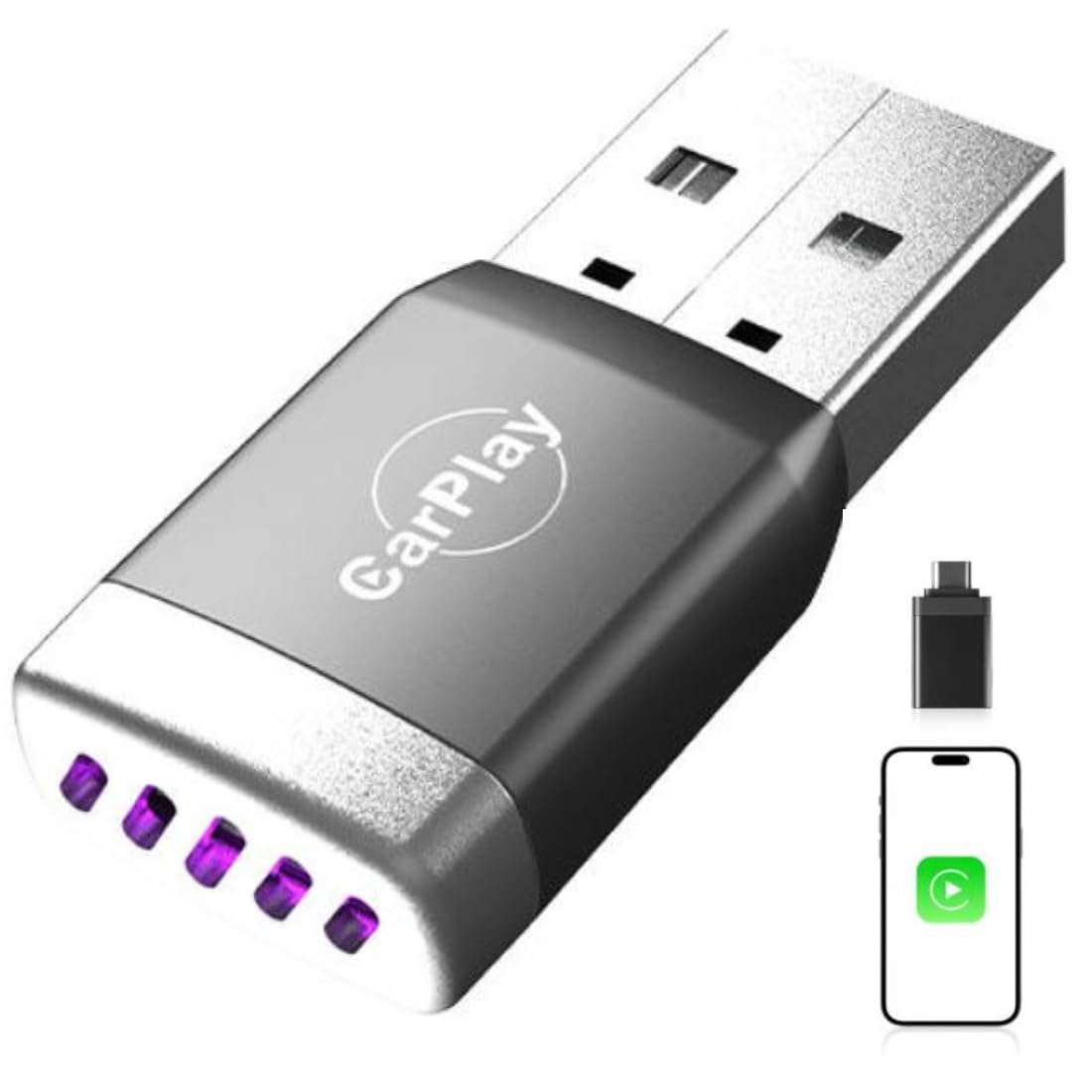 MINI Adattatore CarPlay Wireless per iPhone 2026, Connessione Bluetooth 5.3 Stabile, Wi-Fi 6 Dual Band ad Alta Velocità, USB-A/USB-C, Compatibile iOS 10+