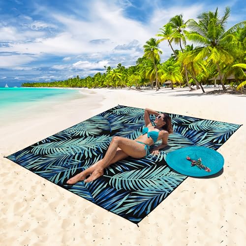 Image of WIWIGO Beach Blanket Mat Waterproof Sandproof for 2-8 Adults Quick Drying | Extra Large Windproof Sand Outdoor Blanket for Travel Camping Hiking Picnic Festival, Family Vacation Accessories Must Have