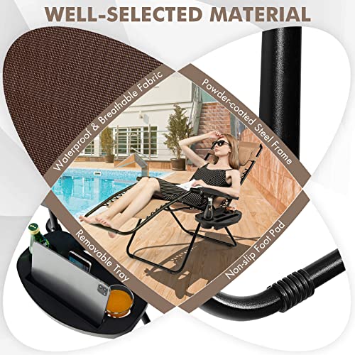Image of Giantex Zero Gravity Reclining Chair, Outdoor Patio Recliner with Cup Holder & Removable Pillow, Adjustable Backrest, Indoor Lounge Chair for Backyard, Garden, Poolside (Brown)