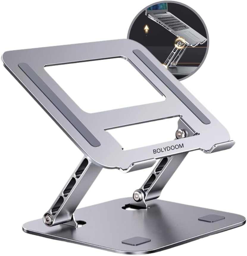 Suporte de Notebook Laptop Alumínio Ajustável - Suporte Ajustável Tablet Ergonômico Com Ventilação e Design Antiderrapante Compatível com MacBook...