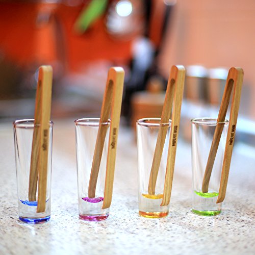 Mr.art Wood Mini Wooden Appetizer Tongs (Pack Of 4), 6" Length - Made In Europe, Lightweight, Easy Grip, 100% Natural One-Piece Ash Wood #TOP4