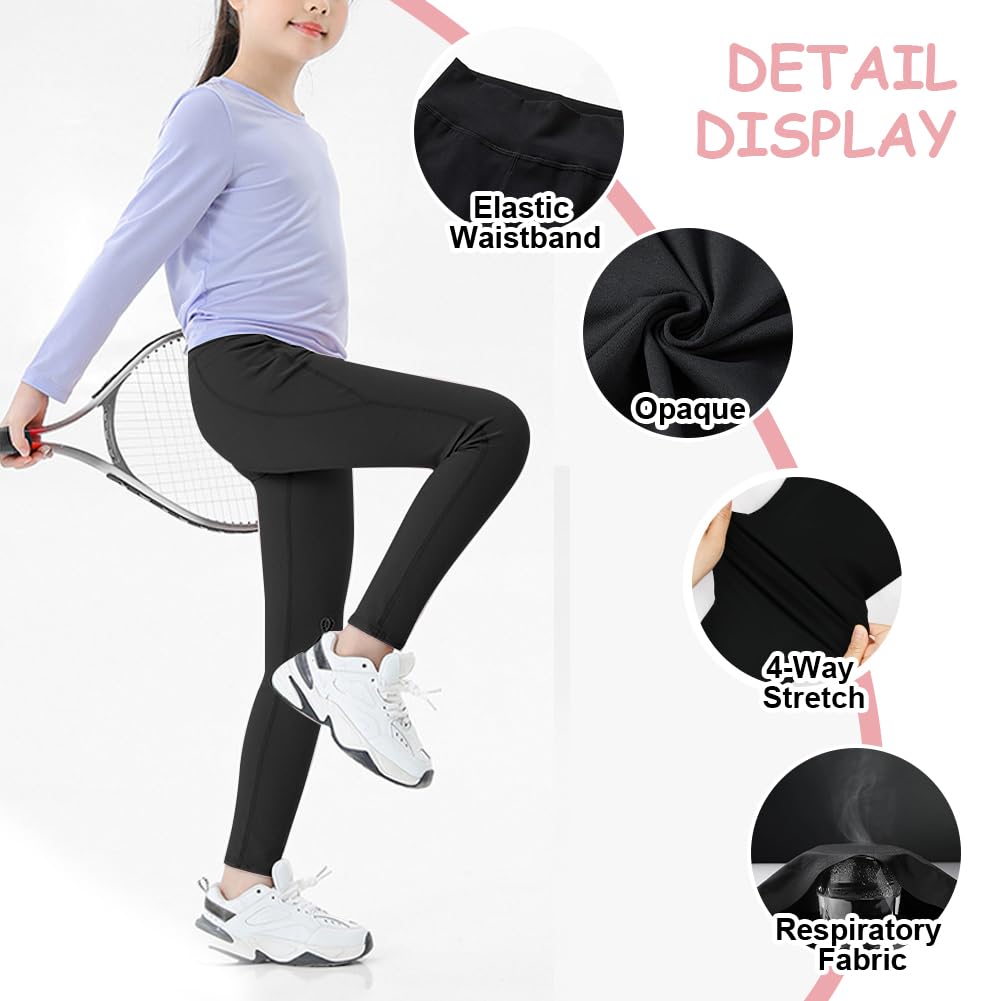 Vicloon Leggings Sportivi Nero da Bambino, Elastici Comodi per Yoga, Danza, Esercizio, Jogging, Balletto e Ginnastica