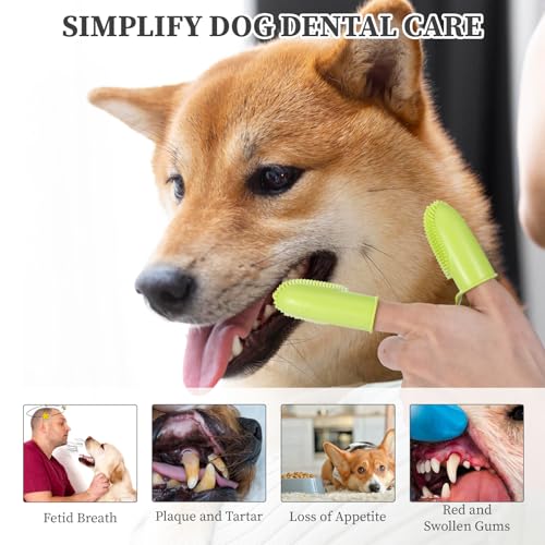 Image of 6Pcs Dog Toothbrush Finger, Dog Tooth Brushing Kit Puppy Tooth Brushing Kit for Pets Teeth Cleaning, Soft Double Finger Toothbrush for Dogs & Cats Dental Care(Pink+Green+Yellow)