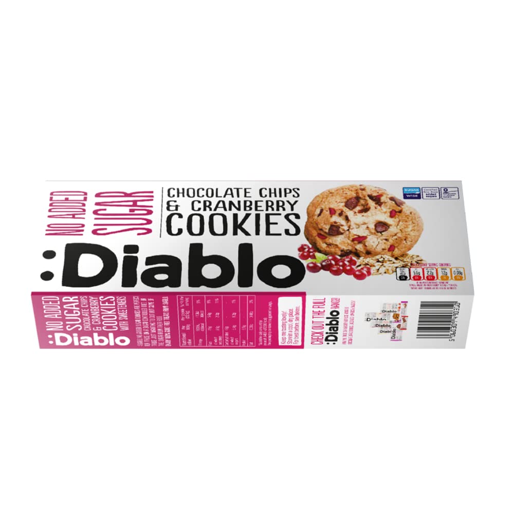 Diablo Chocolate Chips and Cranberry Cookies |No Added Sugar| Sweetened with Maltitol | 135g (Pack Of 1)
