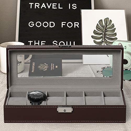 Image of NEX Watch Box, 6 Slots Leather Watch Display Case Organizer Jewelry Storage for Men