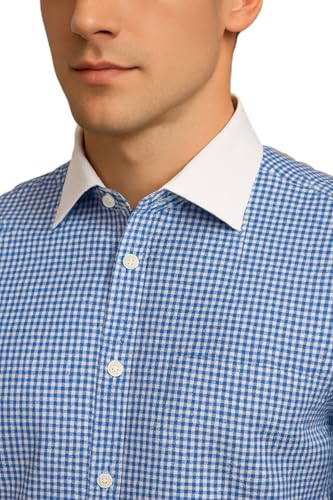 Image of Men's Premium Cotton Formal Dress Shirt - White Collar & French Cuffs with Cufflinks | Solid White, Micro Check & Striped for Office, Wedding