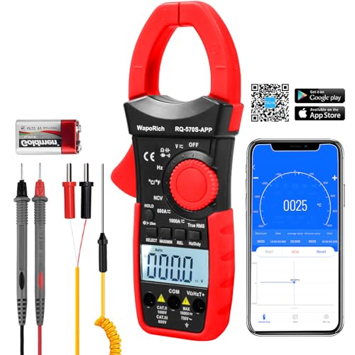 Bluetoothクランプメーター 数字式、RQ-570S-APP 真實効値対応 クランプマルチメーター 自動レンジ 6000カウント AC/DC 電流計 電圧計、静電容量 抵抗 ダイオード 温度測定 非接触電圧機能付き【日本語説明書同梱】