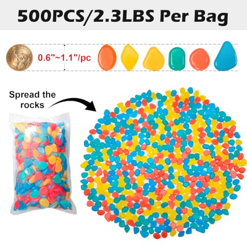 Image of NAMTSO Glow in The Dark Rocks Outdoor, 500 pcs Multicolor Solar Rocks for Landscaping, Outdoor Decor Glow in The Dark Stones, Glowing Pebbles for Garden Backyard Patio Lawn Fish Tank Aquarium Decor