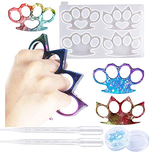 Knuckles Silicone Mold, 4 Brass Knuckles Shape Silicone MoldsReusable DIY Craft Epoxy Resin Mold Holder for Handmade Jewelry Crafts, Key Chain, Decoration