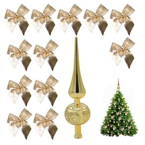 YTAXYZWR Goldene Christbaumspitze mit 12 Schleifen – Weihnachtsbaum...