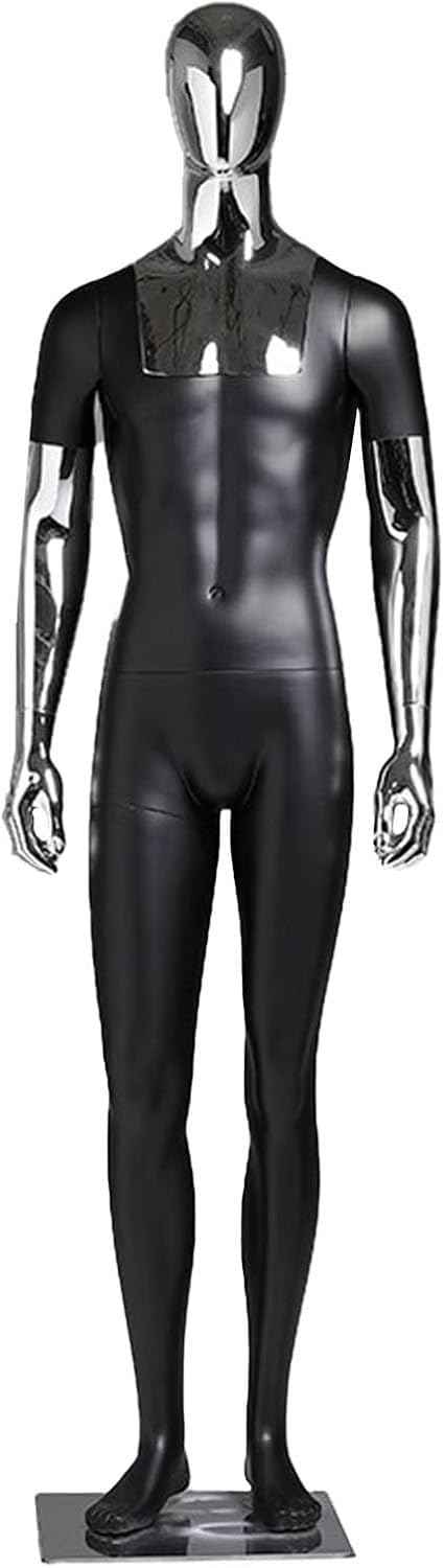 CONGRUI 75.6 Inches Tall Male Mannequin Full Body, Detachable Fiberglass Torso And Electroplated Arms, Standing Manikin(Black)