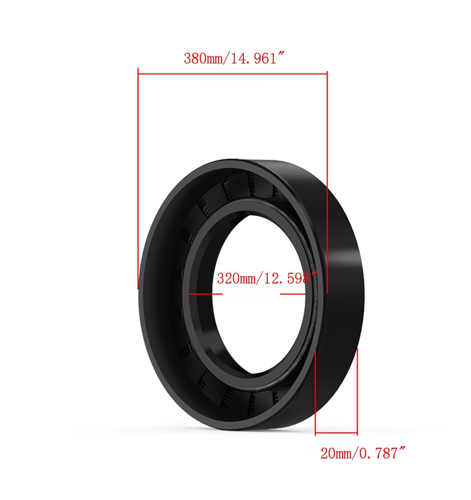 1 Stück Öldichtung 320mm x 380mm x 20mm, TC Öldichtung Doppellippe mit Feder, Schwarz