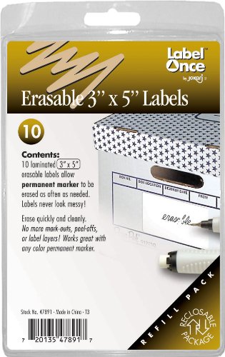 Jokari Label Once Erasable 3x5-Inch Labels Refill Pack, 10-Count