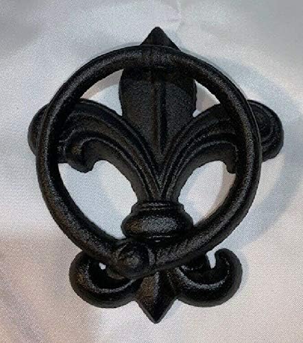Glossy Black Cast Iron Fleur-DE-LIS Door Knocker 6" Tall 0184-0060B