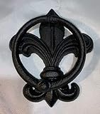 Glossy Black Cast Iron Fleur-DE-LIS Door Knocker 6" Tall 0184-0060B