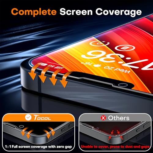Image of TOCOL for iPhone 12 mini Privacy Screen Protector 9H Hardness Military Grade Shatterproof HD Tempered Glass Full Coverage Easy Installation Case Friendly 2 Pack