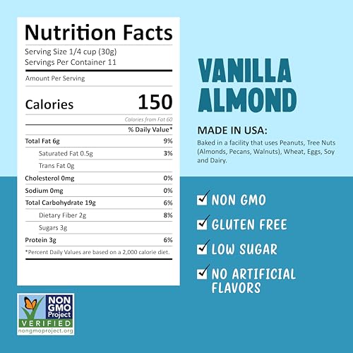 Image of Kellys Four Plus Granola Cereal | Vanilla Almond Healthy Granola for Yogurt | Hand Made Organic Snacks for Breakfast - 12 oz (Pack of 6)