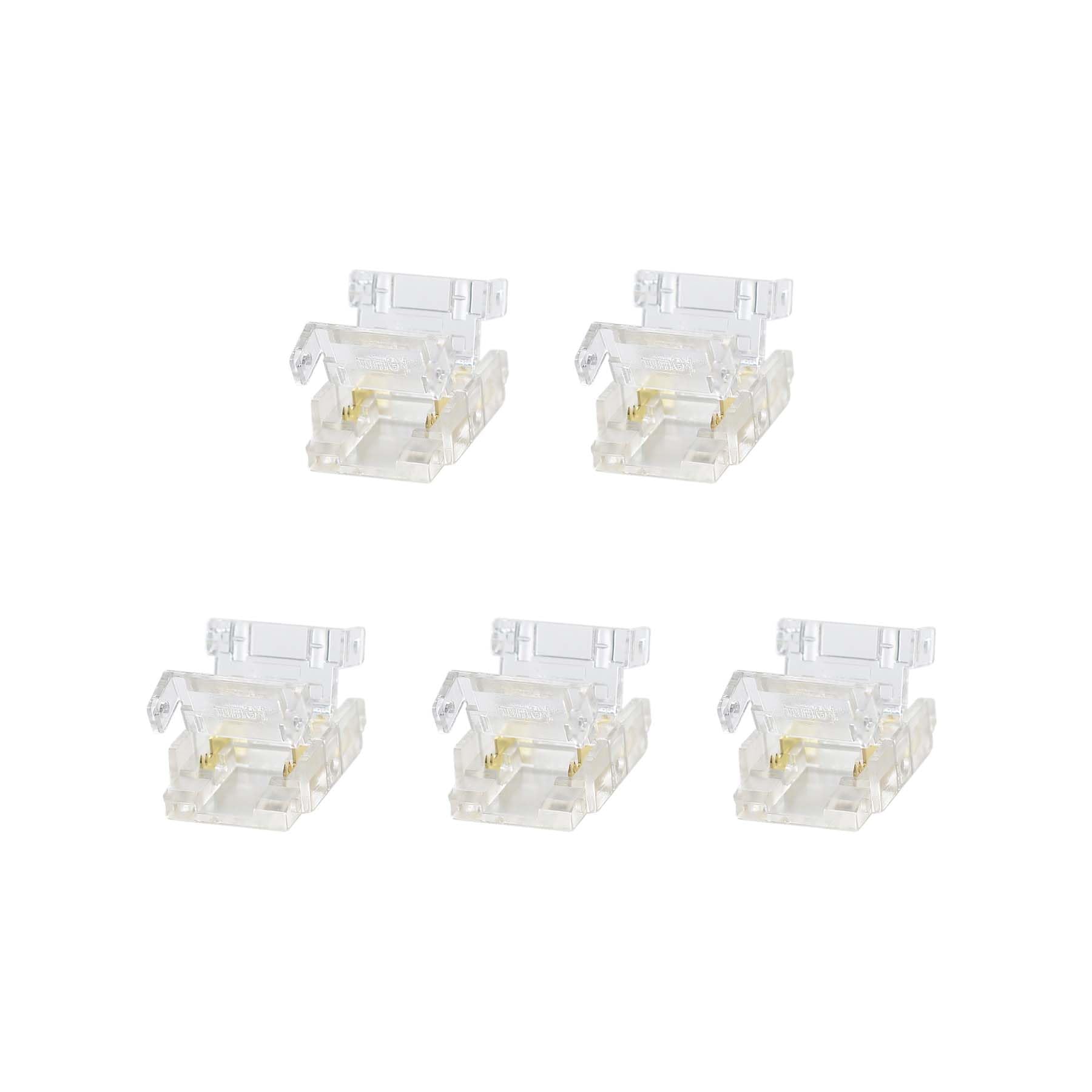 G.W.S® Solderless Strip to Wire Straight Connectors, for 10mm Wide 2 Pin Single Colour LED COB Strip Lights, Pack of 5