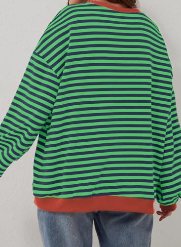 Image of Eytino Women Plus Size Striped Color Block Crewneck Sweatshirt(1X-5X) | Oversized Pullover Tops,Long Sleeve Casual Shirt,Workout & Daily Wear,2026 Fall Fashion Clothes Outfits
