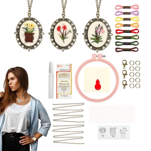 Kit de collar bordado – Colorido juego de colgantes de costura | Kit de accesorios de bricolaje clásico para manualidades | Pasatiempo de práctica para adultos para principiantes, actividades