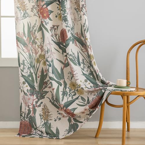 Image of ALIGOGO Floral Print Curtains 108 Inches Long -Luxury Moody Decorative Curtains Two Pages for Balcony Sliding Glass Office, Extra Long Semi Sheer Linen Drapes Ceiling to Floor 9 FT, 50 inch W x 108 inch L
