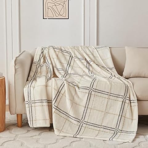COOVA Super Soft Twin Blanket - Cozy Printed Checkered Fluffy Blanket, Lightweight and Warm Fleece Blanket for Couch, Bed,Chair,Camping and Travel, for Women.(Taupe, 60"x80") Cover