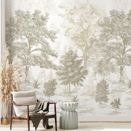 Zeeko Vintage Forest Wall Murals Peel and Stick 148' W x 98' H Beige Tree Wallpaper Self-Adhesive Large Nature Landscapes Murals Canvas Wall Decor for Bedroom Bathroom
