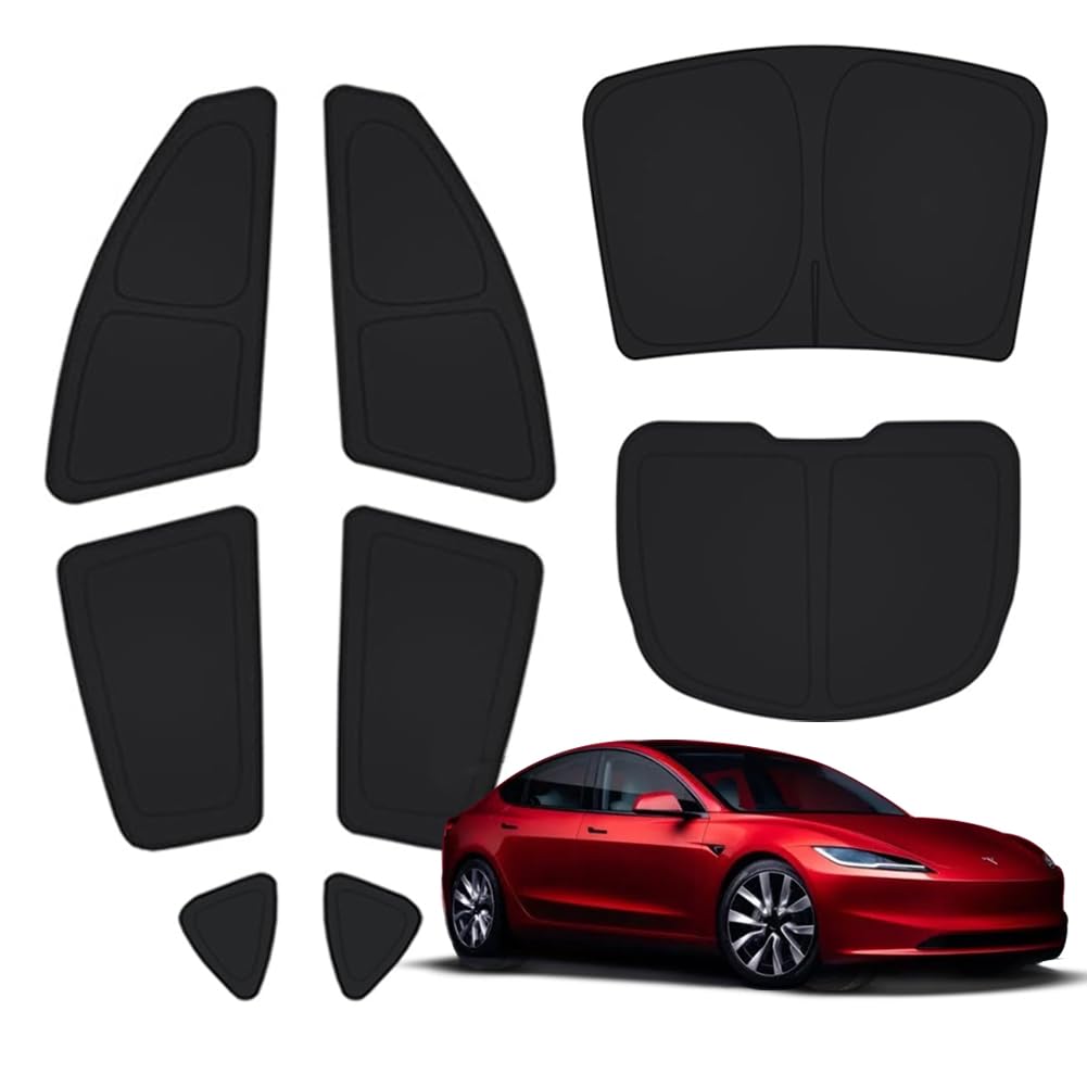 8-Piece Tesbeauty Camping Privacy Curtain Especially Designed for Tesla Model 3, Upgraded 5-Layer Camping Shades, Windshield Cover, Sunshades, Camping Screens UV Blocker Foldable 100% Fit