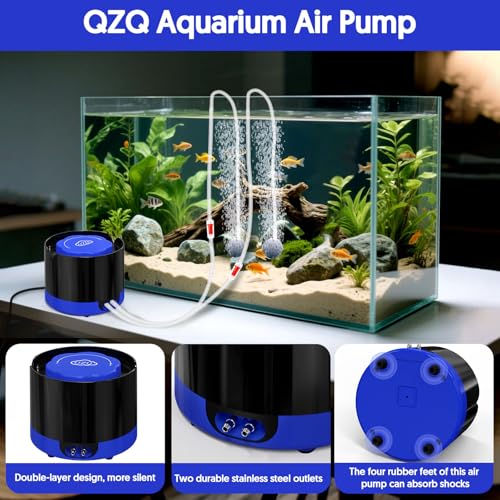 Image of QZQ Aquarium Air Pump, Quiet Fish Tank Air Pump with Dual Outlets, 3W /5W Powerful Adjustable Oxygen Pump with Accessories, Aquarium Bubbler Aerator for Fish Tank Up to 120 Gallon (5W)