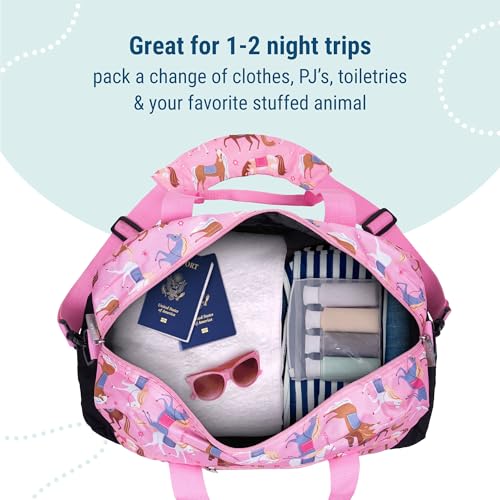 Image of Wildkin Kids Overnighter Duffel Bag - Carry-On Travel Bag for School & Sleepovers, Lightweight, Durable, Boys & Girls Ages 4-15 - Horses