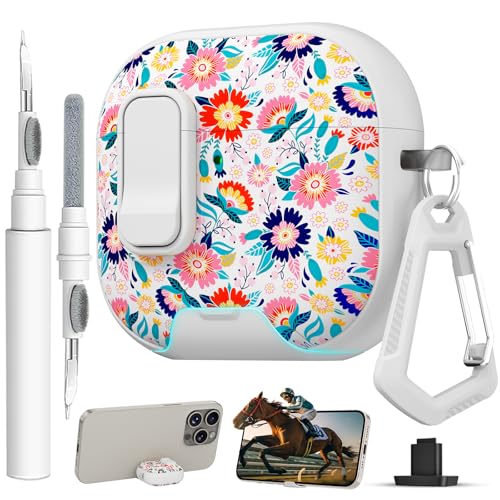 Image of for AirPods 4 Case with Safty Lock & Phone Stand,Cute Floral Pattern Style | PC & TPU Dual Layer Protective Cover with Keychain & Cleaner Pen for Apple AirPod 4th Generation 2024 Women (Calliopsis)