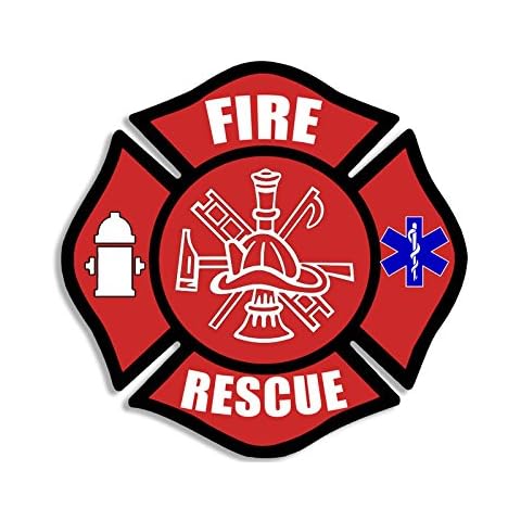 Red Fire Rescue Maltese Shaped Sticker (First Responder Vinyl Fire Dept and EMT Decal Cross Firefighter (3 inch) Cover