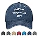 Custom Denim Hat Design Your Text Image Logo Name Personalized Cowboy Baseball Cap Washed Soft Adjustable Fitted Hat for Men Women Dad Boyfriend Trucker Navy Blue