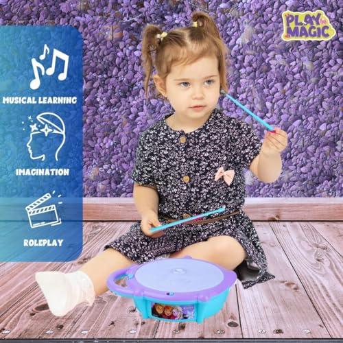 Image of PlayMagic 3D Flash Drum Toy with Flash Light & Musical Sound Instrument|3 X AA Battery Operated (Not Included)|Learning & Educational Baby Toy|Birthday Gift for Kids 3 Years +|Made in India|Frozen