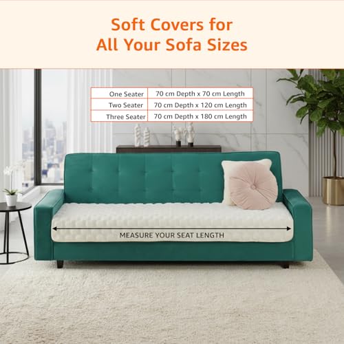 Image of Amazon Basics Quilted Sofa Cover for Three Seater, Playful Polka Dots, Non-Slip Sofa Pad, 70x180 cm, Soft Silicone Grip Dots, 100% Polyester, Machine Washable - Off-White