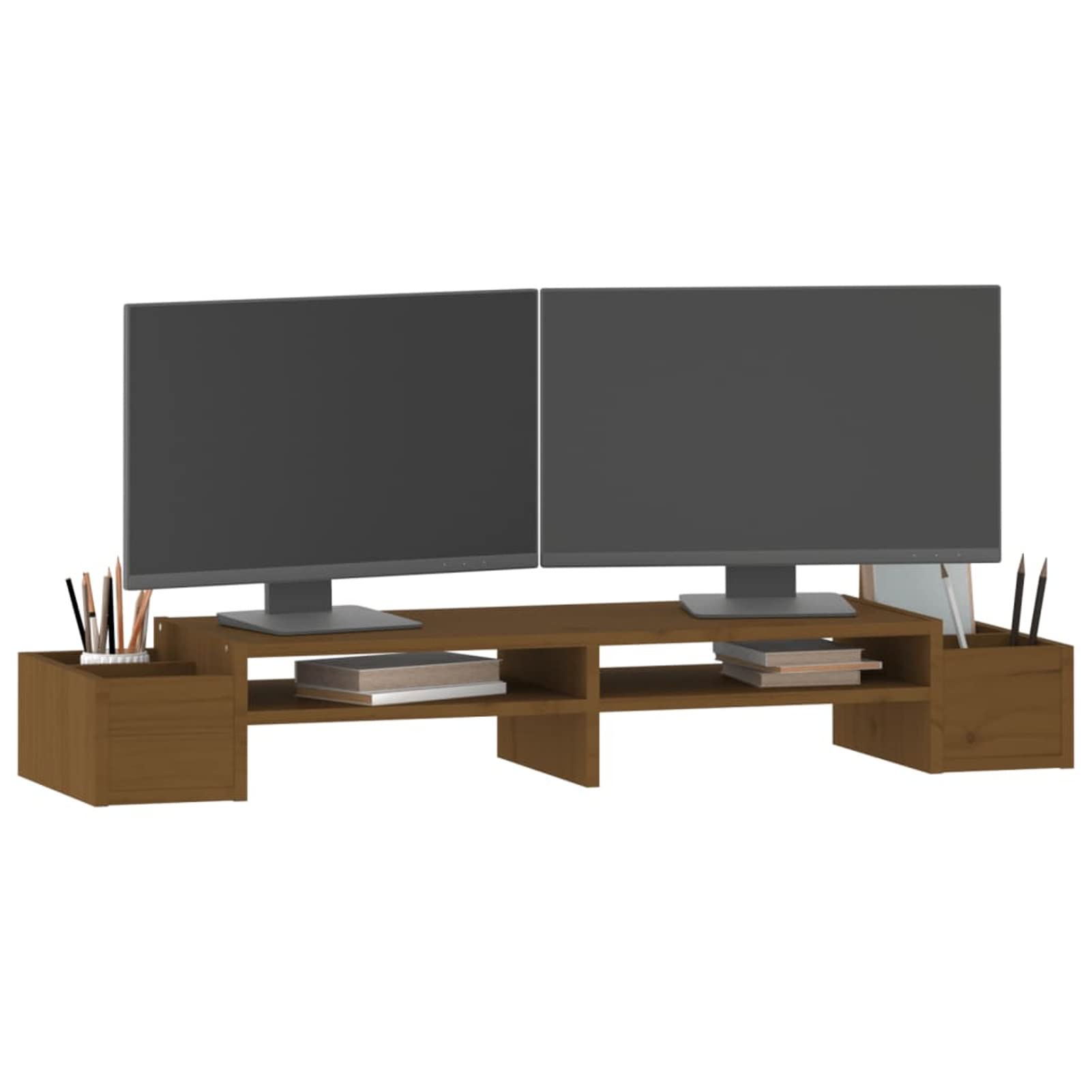 Homgoday Support d'écran en bois massif pin marron miel 100 x 27,5 x 15 cm