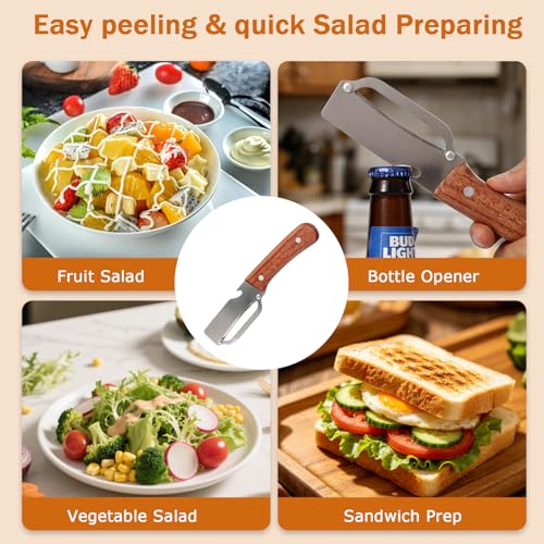 Image of 3 PCS Peeler with Wooden Handle, Bottle Opener, Vegetable Fruit Skin Peeling, Stainless Steel Blade Kitchen Tool