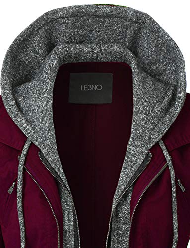 LE3NO Womens Hooded Military Safari Anorak Jacket with Fleece Hoodie, WINE, Small