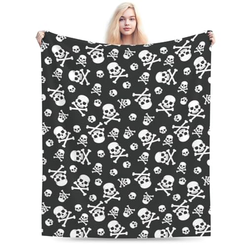 Skull and Crossbones Sofa Throw Blanket Flannel Super Soft Warm Fleece Bedspread Home Decor All Season for Bed Couch Living Room Large 60"x50"in