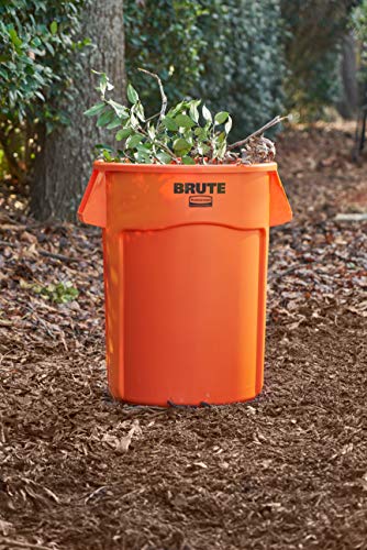Image of Rubbermaid Commercial Products BRUTE Heavy Duty Round Trash Can, High Visibility Garbage Can, 32 Gal, Orange, for Landscapers /Construction /Restaurants /Back of House /Offices, Pack of 6