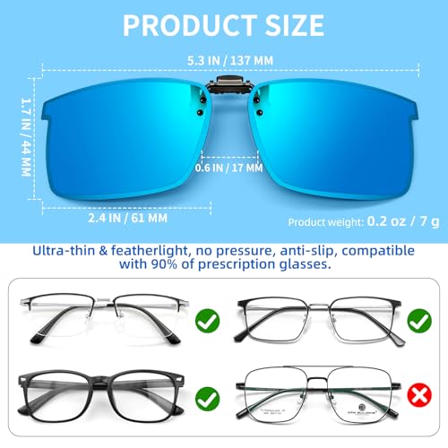 3pc Polarized Unisex Clip on Flip up Sunglasses over Prescription and Reading Glasses Frames Blue&Grey&Silver Color2