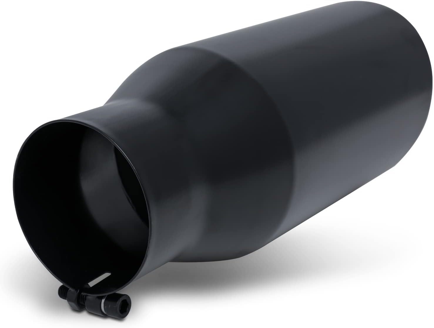 M-AUTO Exhaust Muffler, Universal Stainless Steel Exhaust Angle Cut Tip, 4" Inlet 6" Outlet, 15" Overall Length Center Exhaust Muffler Assembly, Roll and Angle Cut Tip, Black