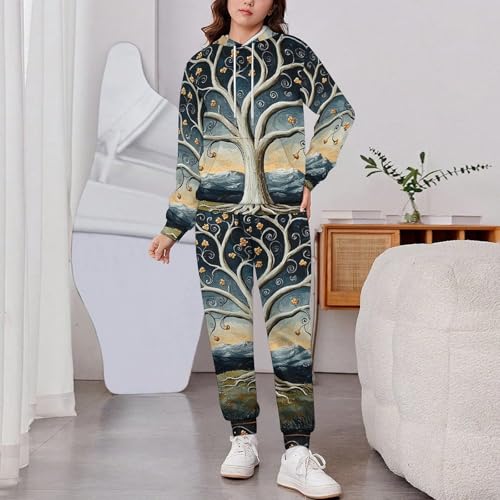 Boys Girls Clothes Hoodies Sweatshirt Pants Set 2 Pieces Fall Winter Outfits, Trees Patterns Art2
