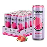 Bloom Nutrition Sparkling Energy Drink - Natural Caffeine, Zero Sugar, 180mg Caffeine - Antioxidant-Rich with Green Coffee Bean, Green Tea Extract, Prebiotics - Strawberry Watermelon - 12oz 12 Pack